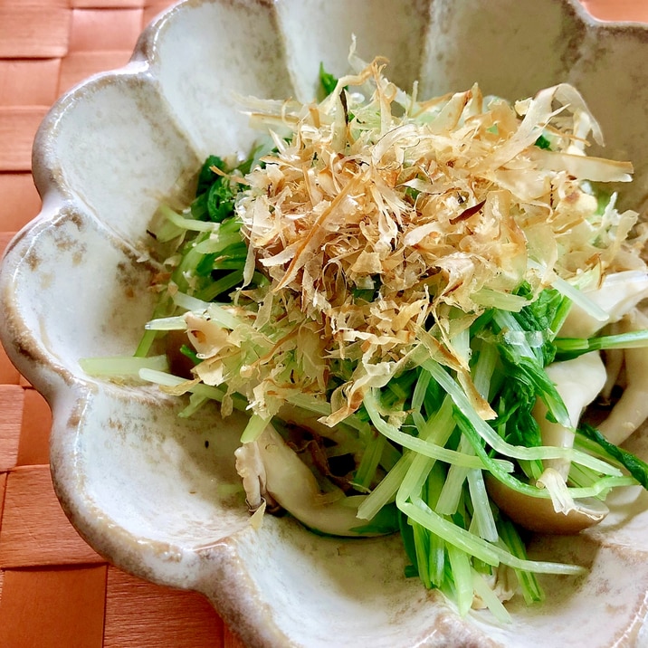 レンジで簡単！水菜としめじのお浸し